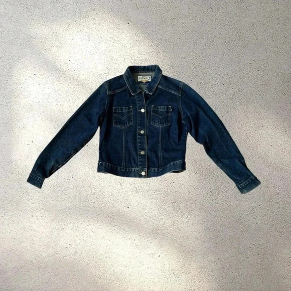 Blue asphalt dark blue denim jacket size large fitted style - Picture 1 of 8